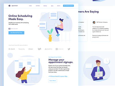 Scheduling Home Page appointment beauty blog business calendar homepage illustration illustrations salon schedule simple time timing ui ux webdesign white