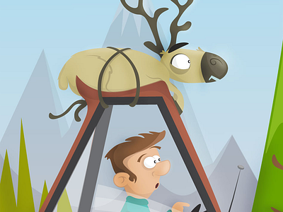 Hunting Season - Free Vector Art camping car cartoon character deer elk hunt hunting mountains season trees