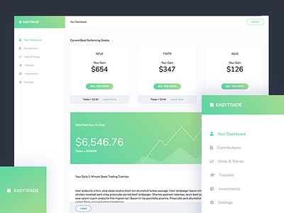 Easy Stocks Dashboard application dashboard financial graphs green simple stocks ux white white dashboard