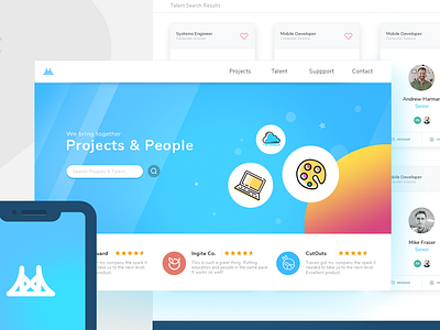 Application Brand Board blue bridge collaboration dashboard design gradient landingpage projects tech white