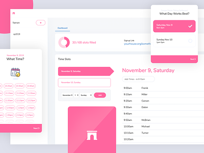 Time Slot Application app branding calendar dashboard design logo minimal mobile modern pink responsive schedule simple time ui ux white design