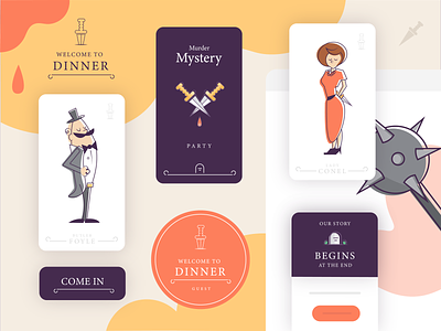 Mystery Dinner Pack app branding card dinner game halloween horror mansion mobile murder mystery place cards print ui vector