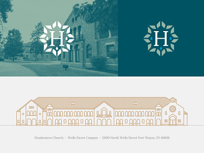 Headwaters Bits architecture building church church design illustration logo monolinear seal