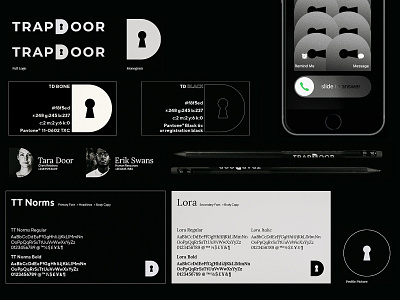 TrapDoor Elements black and white branding dark fonts iphone logo lora pencils social media tt norms wallpaper