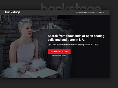 Backstage Landing Page audition hollywood landing page los angeles website design