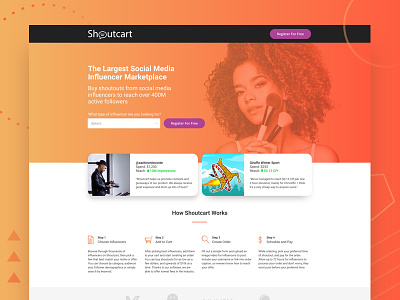 Shoutcart Landing Page influencer landing page social media uxui web design
