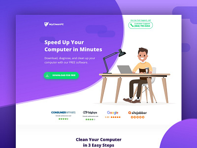 MCPC Landing Page landing page pc cleaner saas software technology web design
