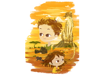 African prairie in dream boy cheetah childrens illustration girl procreate