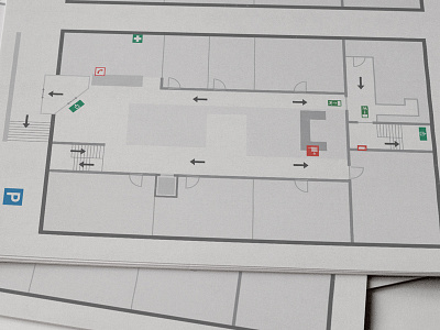 Emergency map alarm basics business corporate door emergency exit fire help map paper path print start walking