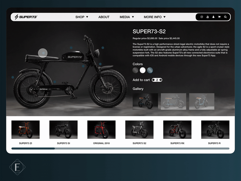 "Super73" Product Page Redesign 1/5 animation bicycle bike minimal moto motorbike motorbikes ui user experience user interface userinterface ux web website