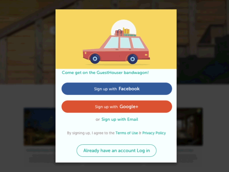 Hop on to the GuestHouser bandwagon!!! animation car character interaction login otp ui verification