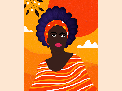 WOMAN! africa bushman character face illustration portrait red yellow