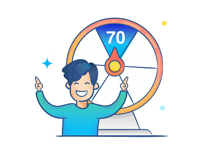 Lucky 70 character fortune wheel illustration