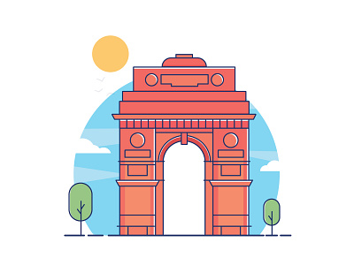India Gate!! blue delhi historic india monument sandstone sun yellow