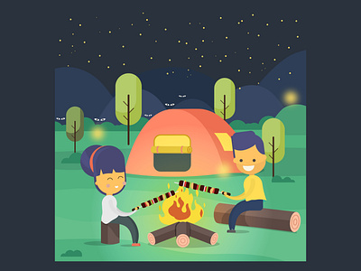 Campfire! camp fire character face illustration