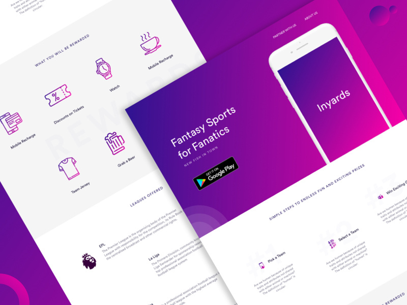Landing Page - Fantasy League - Freebie! source file sketchapp free freebie fantasy league landing page sketch gradient website flat clean minimal