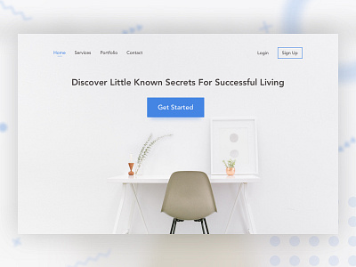 Secrets for Successful Living! banner blue dots flat landing page minimal shadow simple sketchapp top fold website white space