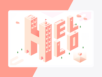 Hello 2.5d hello pink ui 插画