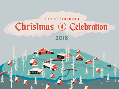 Christmas Mountain Village Illustration