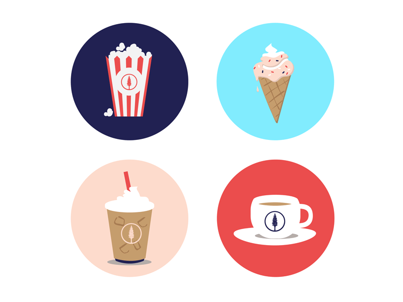 Summer Icons – Snack time! branding coffee coffee shop drinks food frappuccino ice cream icon set iconography illustration logo mount hermon popcorn refreshment snackbar summer camp summertime tea vacation vector