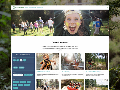Camp Website – Event Results card design category design event search filter filtering mount hermon nature search search results searching summer camp tiles ui ux web design website youth camp youth events