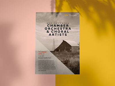 USC Thornton Chamber Orchestra – Take 2! barn choir choral classic classical music clean clean design design event event poster graphic design music art orchestra poster print sepia simple simplistic subdued usc