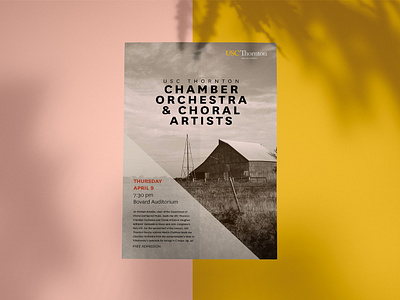 USC Thornton Chamber Orchestra – Take 2! barn choir choral classic classical music clean clean design design event event poster graphic design music art orchestra poster print sepia simple simplistic subdued usc