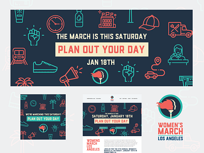 Women's March 2020 Los Angeles background blue color design email banner event excitement icons illustration marketing promo promotional social media banner social media design womens march womens rights