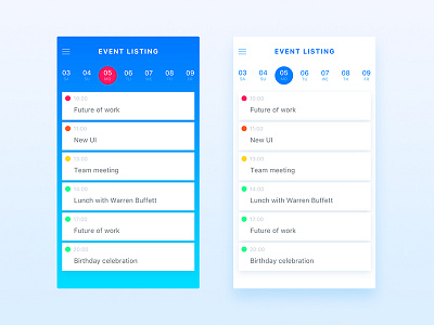 Day070 | Event Listing blue clean dailyui event list listing minimal moblie