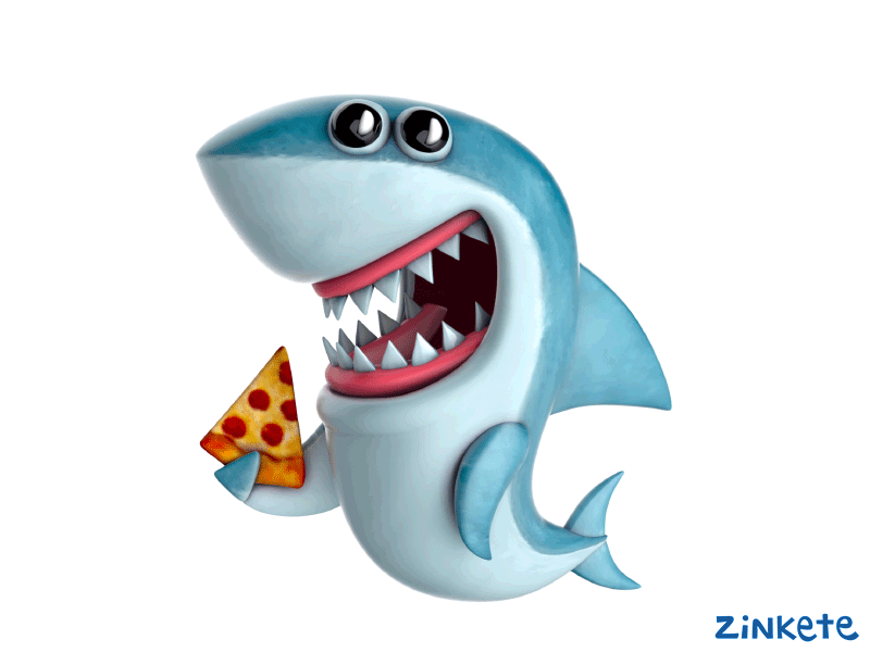 eating pizza shark 3d animation character gif illustration shark