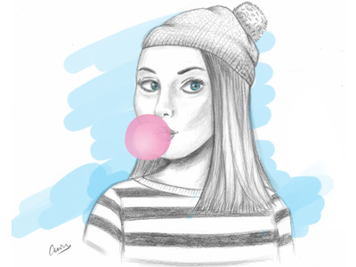 chewing gum illustration pencil sketch