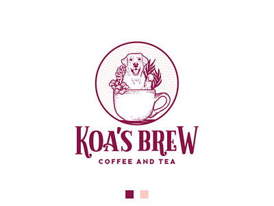 Koa's Brew Logo branding coffee coffee shop dog dog illustration dog logo drawing hand drawing illustration labrador logo tea tea shop vintage logo