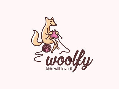 Wool clothing for kids - logo design branding clothes illustration kids knitting logo wolf wool