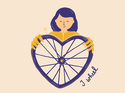 I Wheel bicycle bike brush character digital art flat girl heart illustration love minimal sport