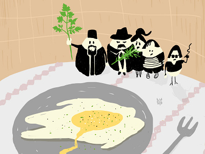 An Egg's Funeral ceremony dinner eating egg family food funeral funny illustration priest table vegetable
