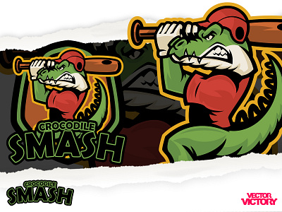 CROCODILLE SMASH ESPORTS LOGO adobeillustator cartoon character esportslogo game illustration logo mascot sports logo vector