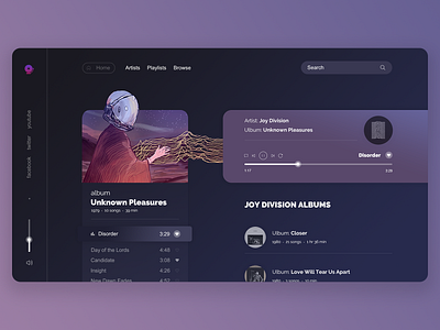 Music Player, Unknown Pleasures astronaut digital art drawing illustration joy division music music player space ui ux ui ux design unknown pleasure web design