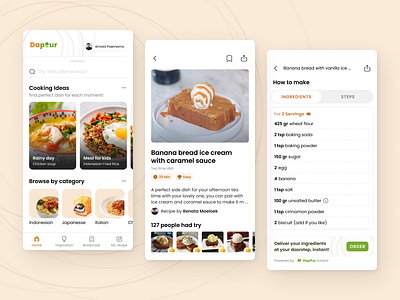 Dapour - Recipe Apps apps cooking app exploration mobile ui recipe app ui design visual branding