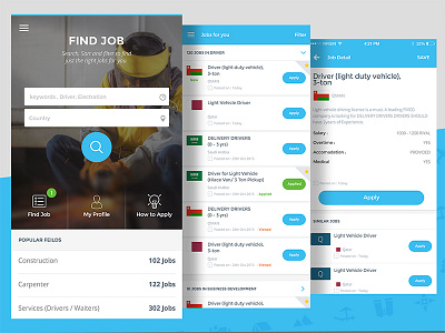Jobs Application - Rozgar app clean flat icon interface ios job landing me2ahmedhassan site uiuxahmed user ux web