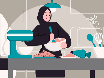 Bakin - second style option abaya arab wear bake baking cake character design cookies girl hijab hijabi kitchen mixing muslim muslimmah saudi saudiarabia woman