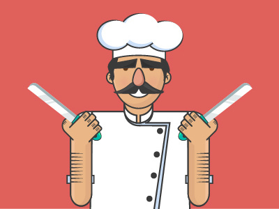 Chef creepy character design kitchen knives mustache