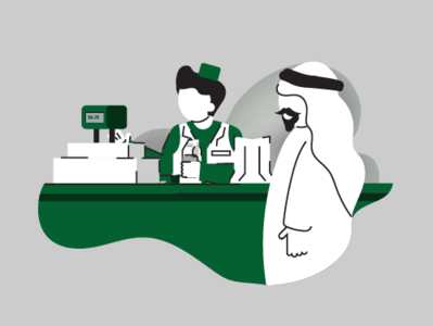 Gum for change ? arab arab wear cashier character design customer employee outline saudi shop supermarket سعودي