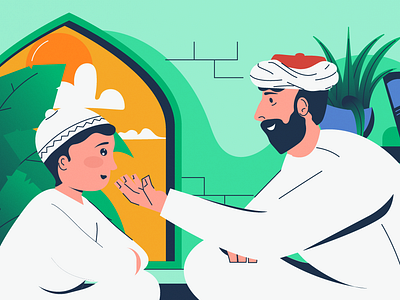 Let me tell you how i met your mother, son ! admire arab arab clothes arab wear character design child cute dad family father father and son home kid old parent parenting son story telling storytelling window
