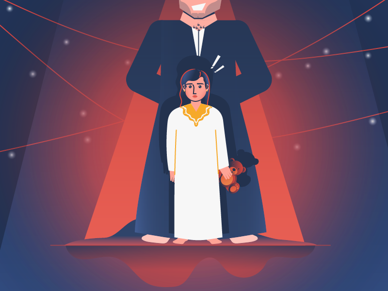 Forced Marriage on underage girls .. abuse girl children child peado paedophilia blood marriage underage crisis wrong scared frightened sad color palette vector illustration arab clothes arab wear character design
