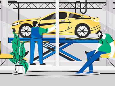 Waiting ... anger bmw bored boredom car character design clean garage glass illustration mechanic outline plant repair strokes wait waiting work worker yellow