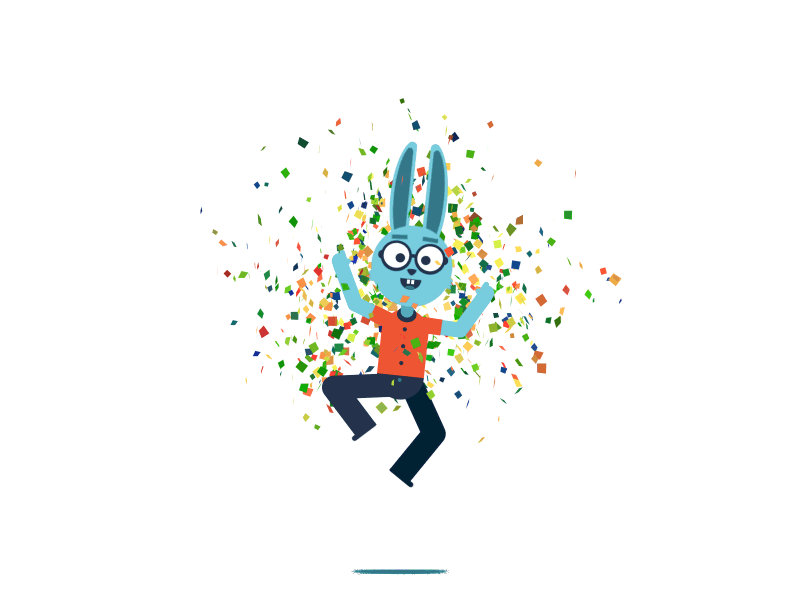 Hello Dribbble! animation bunny character design confetti excited happy invite lucky nerd rubberhose vector