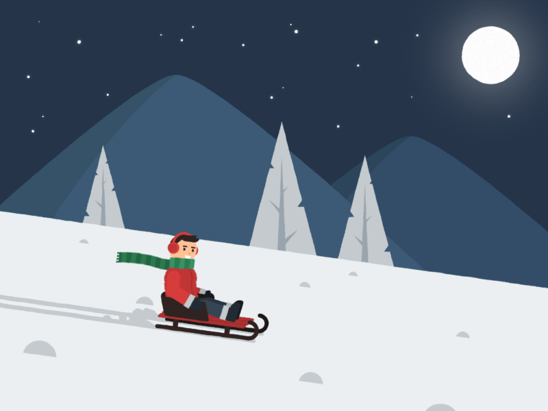 Kid On A Sled animation character animation character design fun holidays illustration rubberhose sled slope winter