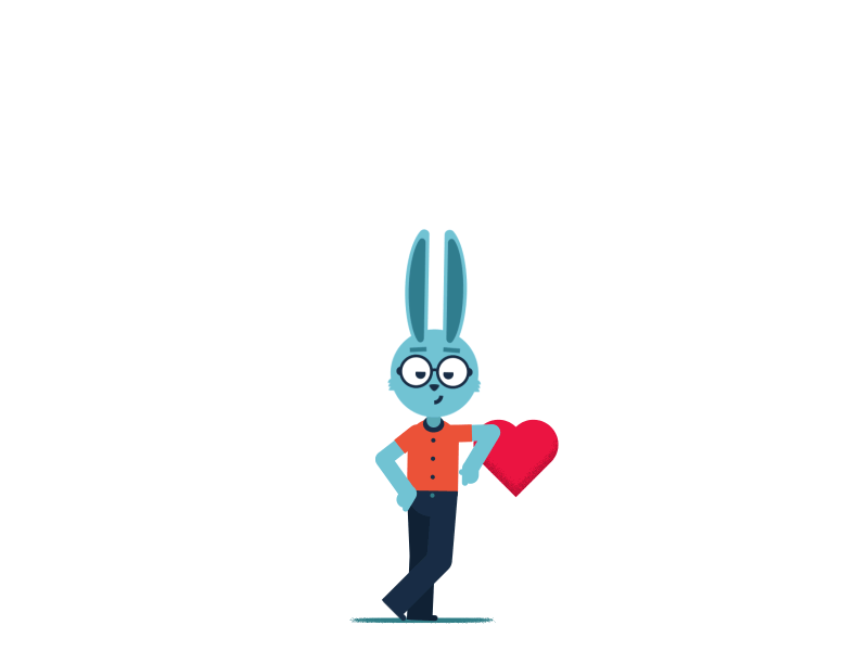 Receiving A Heart animation bunny character design excited happy heart illustration like nerd rubberhose vector