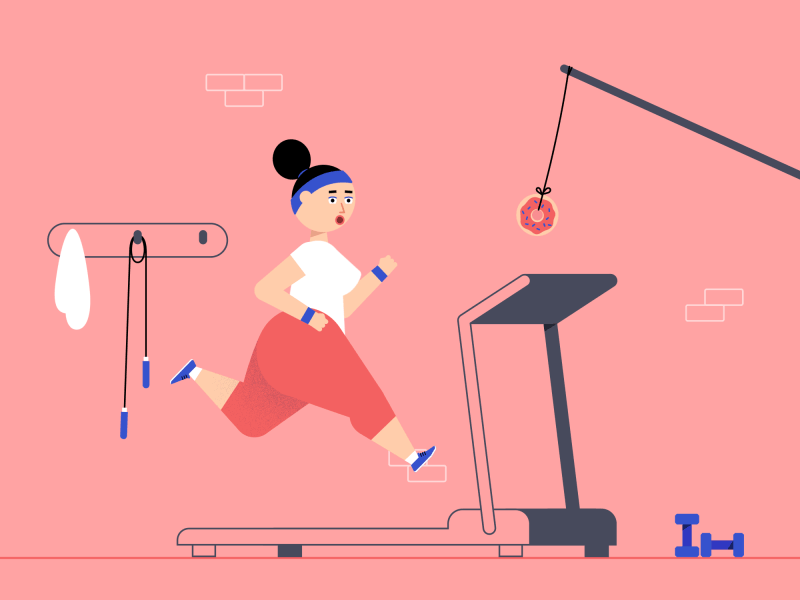 Jogging character design doughnut dumbbell fat food gym run cycle treadmill work out