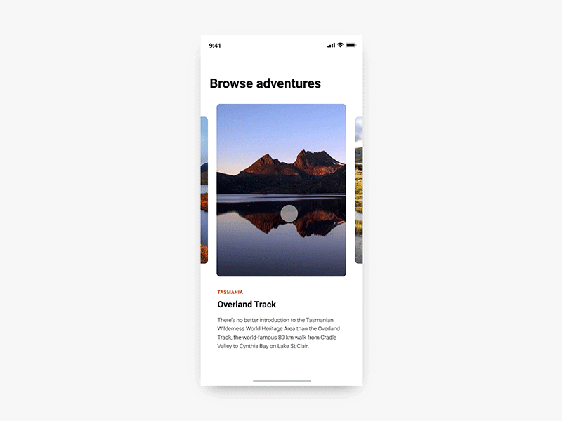 Expanding Card with Invision Studio adventure animation app cards invision studio tasmania ui ux